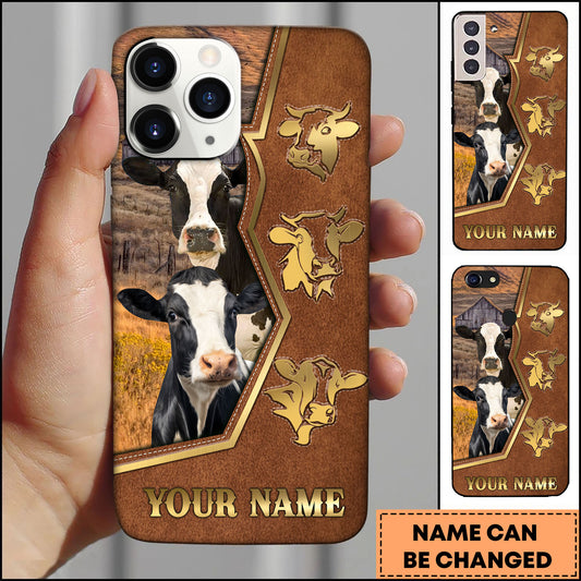 Joycorners Holstein Ranch Landscape Leather Frame Design Personalized Name 3D Phone Case
