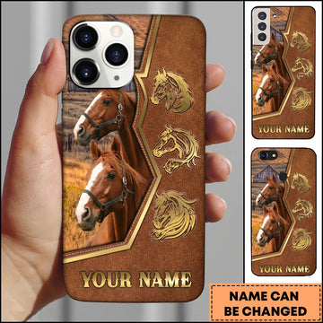 Joycorners Horse Ranch Landscape Leather Frame Design Personalized Name 3D Phone Case