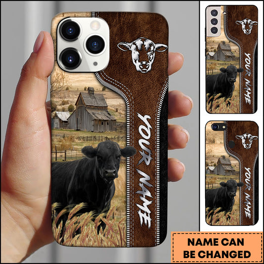 Joycorners Black Angus Western Leather Embossed Pattern Personalized Name 3D Phone Case