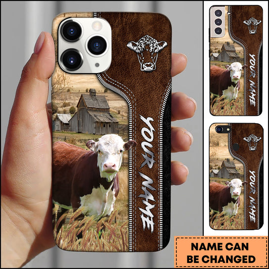 Joycorners Hereford Western Leather Embossed Pattern Personalized Name 3D Phone Case