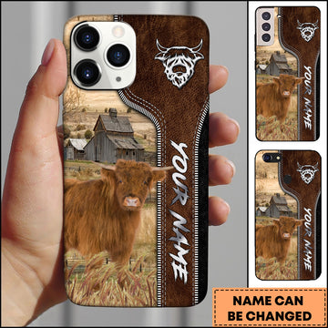 Joycorners Highland Western Leather Embossed Pattern Personalized Name 3D Phone Case