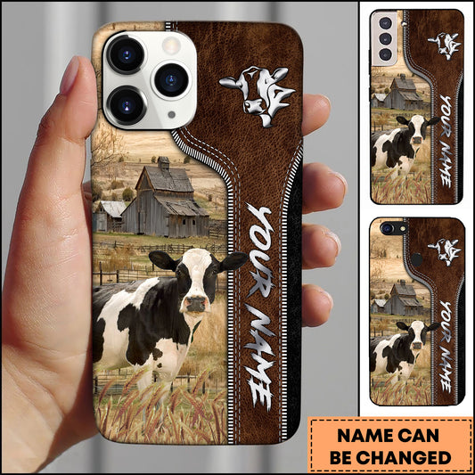 Joycorners Holstein Western Leather Embossed Pattern Personalized Name 3D Phone Case