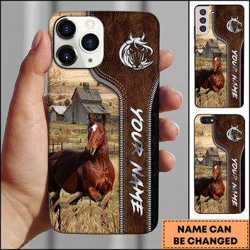 Joycorners Horse Western Leather Embossed Pattern Personalized Name 3D Phone Case