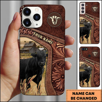 Joycorners Black Angus Gold Emblem Leather Farm Style Personalized Name 3D Phone Case