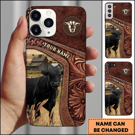 Joycorners Black Angus Gold Emblem Leather Farm Style Personalized Name 3D Phone Case