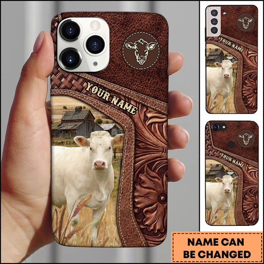 Joycorners Charolais Gold Emblem Leather Farm Style Personalized Name 3D Phone Case