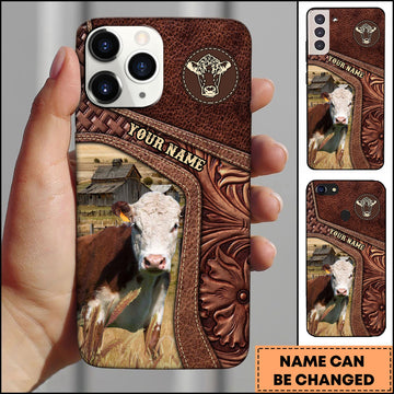 Joycorners Hereford Gold Emblem Leather Farm Style Personalized Name 3D Phone Case