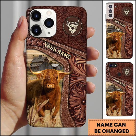 Joycorners Highland Gold Emblem Leather Farm Style Personalized Name 3D Phone Case