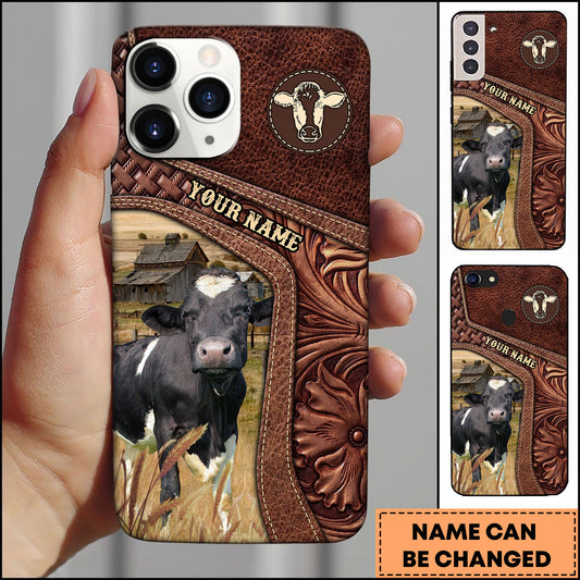 Joycorners Holstein Gold Emblem Leather Farm Style Personalized Name 3D Phone Case