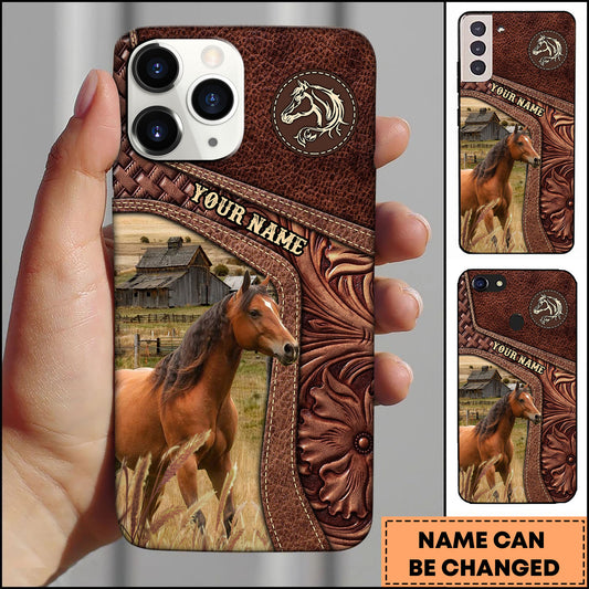 Joycorners Horse Gold Emblem Leather Farm Style Personalized Name 3D Phone Case