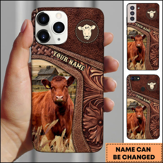 Joycorners Red Angus Gold Emblem Leather Farm Style Personalized Name 3D Phone Case