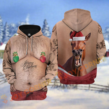 Joycorners Horse Funny Hairy Belly Merry Christmas Pattern Personalized Name Shirt 3D All Over Printed Clothes