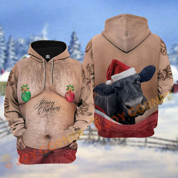 Joycorners Black Angus Funny Hairy Belly Merry Christmas Pattern Personalized Name Shirt 3D All Over Printed Clothes