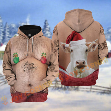 Joycorners Charolais Funny Hairy Belly Merry Christmas Pattern Personalized Name Shirt 3D All Over Printed Clothes