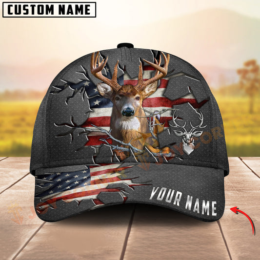 Joycorners Deer Hunting Cap Crack Flag Personalized Name 3D Cap (4 Colors)