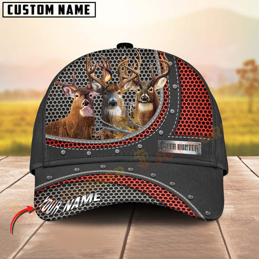 Customizable cap with deer design on a wooden surface and blurred natural background