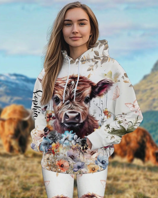 Joycorners Highland Cow Floral - Personalized Hoodie and Leggings LM2811