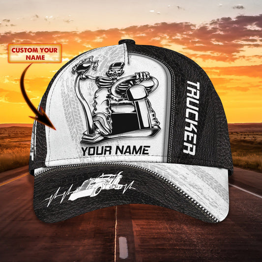 Joycorners Skull Trucker BnW Customized Name 3D Cap