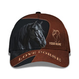 Joycorners Black Horse Brown Leather Pattern Customized Name Cap