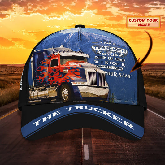 Joycorners Trucker I Stop When I'm Done Customized Name 3D Cap