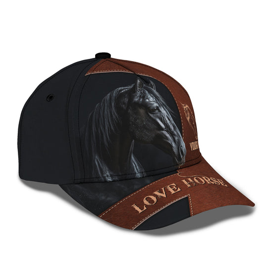 Joycorners Black Horse Brown Leather Pattern Customized Name Cap