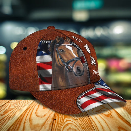 Joycorners Horse And American Flag Customized Name Cap