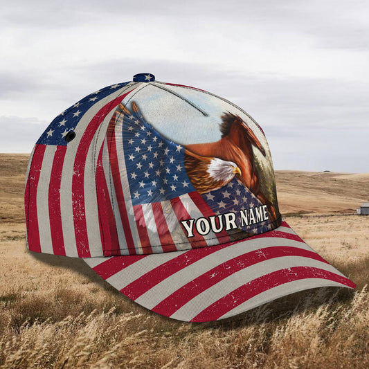 Joycorners Horse And Eagle American Flag Customized Name Cap