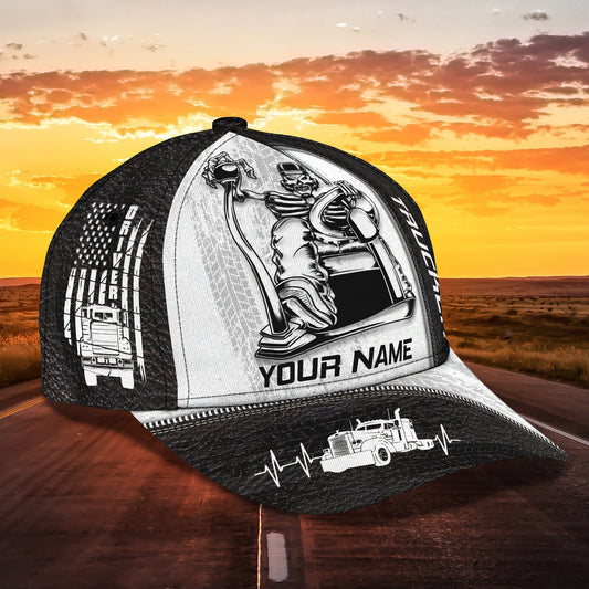 Joycorners Skull Trucker BnW Customized Name 3D Cap