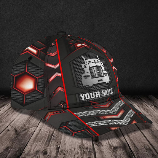 Joycorners Red Line Trucker Customized Name 3D Cap