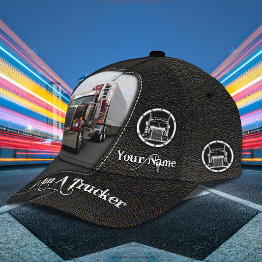 Joycorners Trucker Black Leather Pattern Customized Name 3D Cap