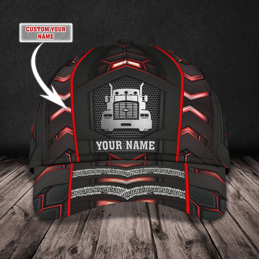 Joycorners Red Line Trucker Customized Name 3D Cap