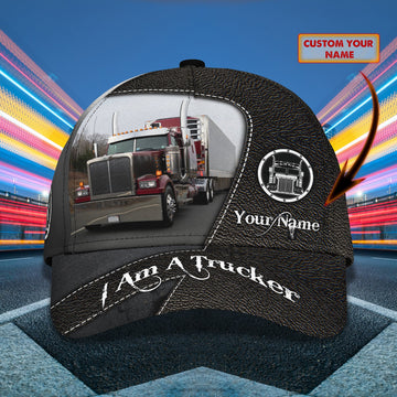 Joycorners Trucker Black Leather Pattern Customized Name 3D Cap