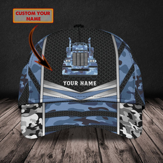 JoycornersTrucker Blue Camo Customized Name 3D Cap