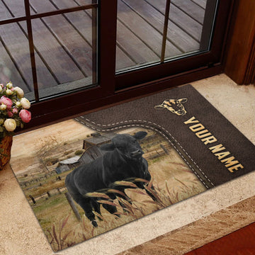 Joycorners Black Angus Custom Name Leather Pattern Doormat