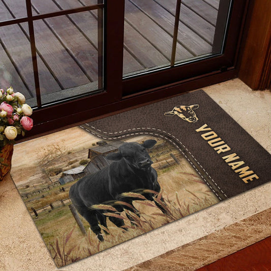 Joycorners Black Angus Custom Name Leather Pattern Doormat