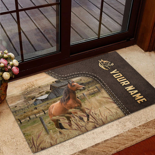 Joycorners Horse Custom Name Leather Pattern Doormat