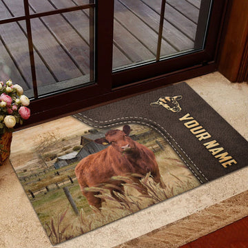 Joycorners Red Angus Custom Name Leather Pattern Doormat