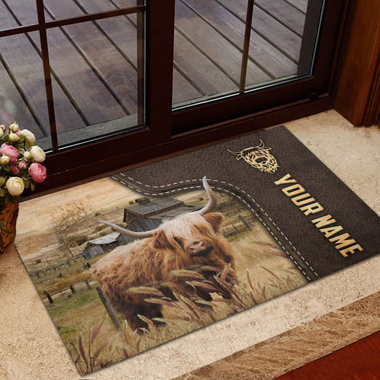Joycorners Highland Custom Name Leather Pattern Doormat