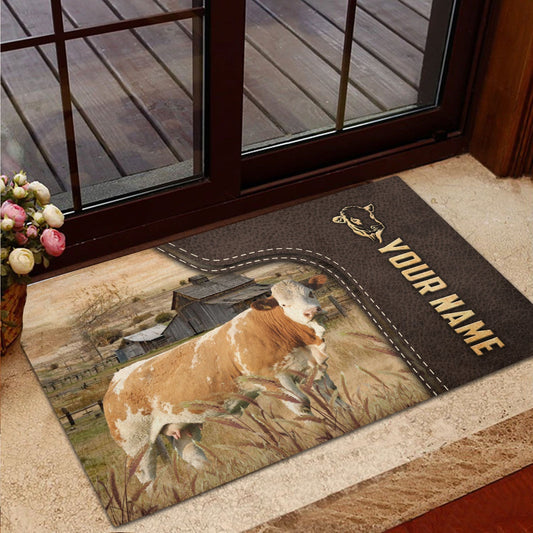 Joycorners Simmental Custom Name Leather Pattern Doormat