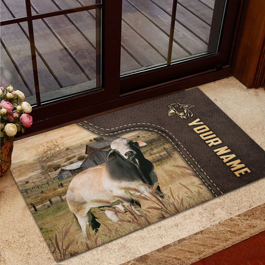 Joycorners Brahman Custom Name Leather Pattern Doormat