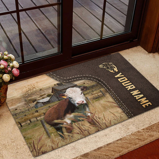 Joycorners Hereford Custom Name Leather Pattern Doormat