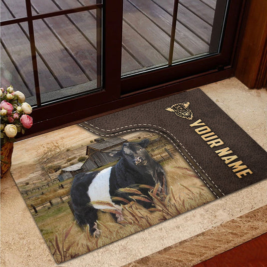 Joycorners Belted Galloway Custom Name Leather Pattern Doormat