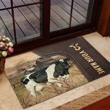 Joycorners Holstein Custom Name Leather Pattern Doormat