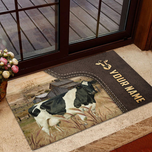 Joycorners Holstein Custom Name Leather Pattern Doormat