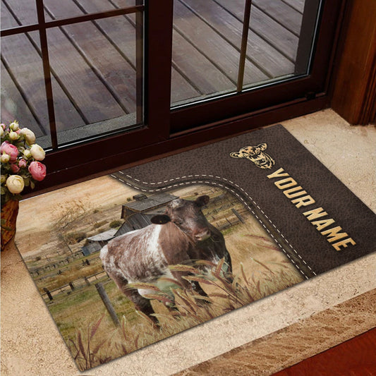 Joycorners Shorthorn Custom Name Leather Pattern Doormat