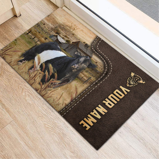 Joycorners Belted Galloway Custom Name Leather Pattern Doormat