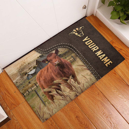 Joycorners Red Angus Custom Name Leather Pattern Doormat