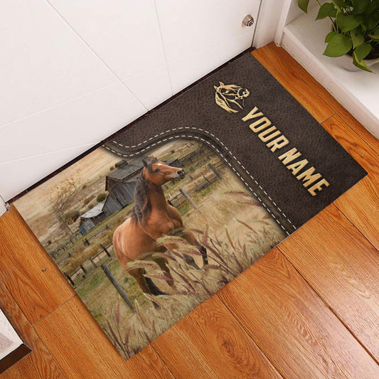Joycorners Horse Custom Name Leather Pattern Doormat