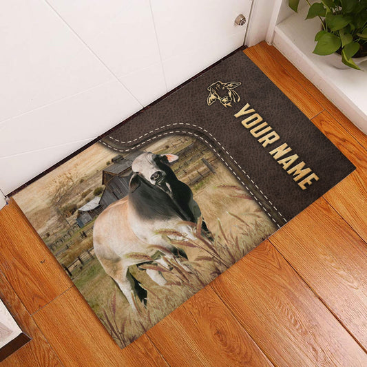 Joycorners Brahman Custom Name Leather Pattern Doormat