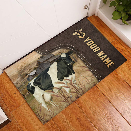 Joycorners Holstein Custom Name Leather Pattern Doormat